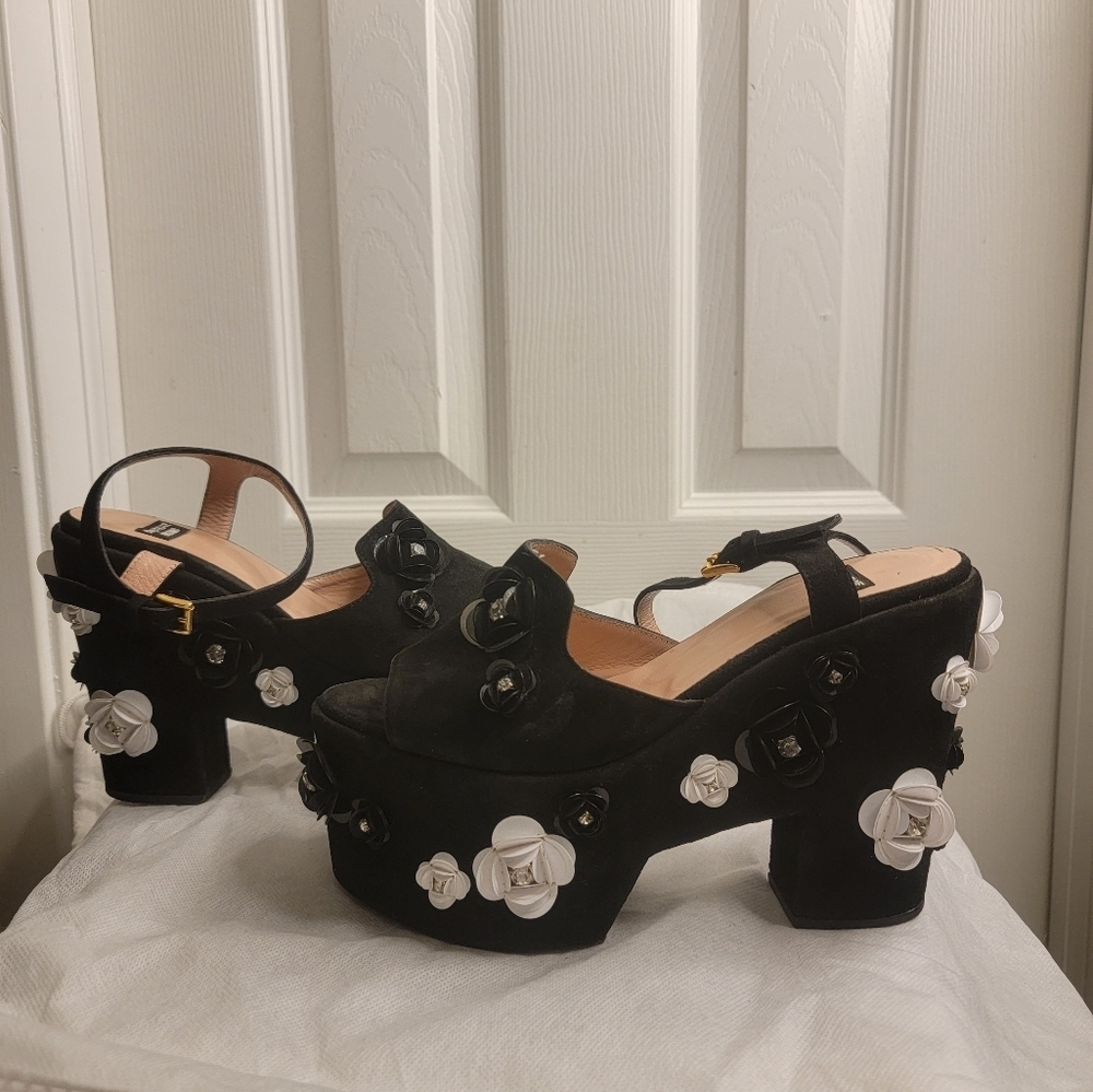 Boutique Moschino black suede high platform heels sandals Shoes Size 38 - Picture 9 of 16